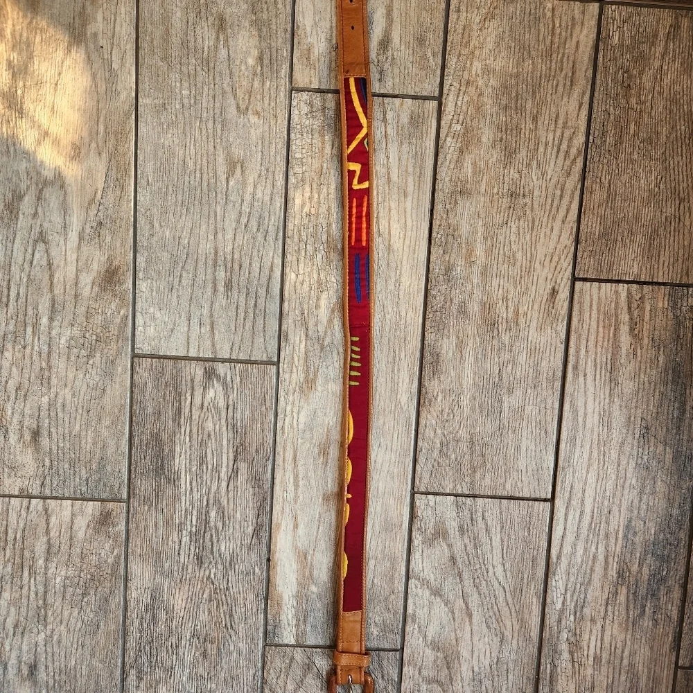 Genuine Leather Tan and Red Statement Belt 33